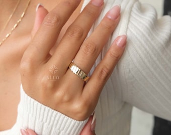 14K Gold Chunky Chain Ring, Twisted Dome Ring, Thick Croissant Ring, Statement Real Gold Ring, Curb Link Ring for Women