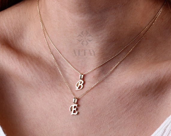 14K Gold Personalized Initial Necklace, Cursive Letter Pendant Necklace, Script Initial Necklace, Handwriting Letter Charm, Custom Necklace