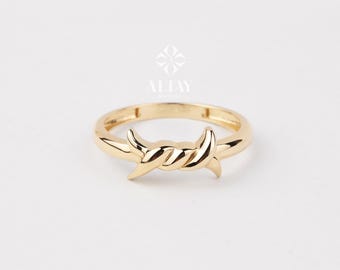 14K Gold Barbed Wire Ring, Gold Thorn Ring, Elegant Wrapped Wire Ring, Unique Jewelry, Gift For Her