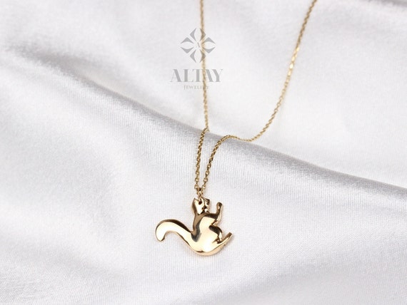 14K Gold Squirrel Necklace, Squirrel Charm Pendant, Good Luck Layering Chain Choker, Animal Pendant, Dainty Gold Charm Jewelry, Gift for Her