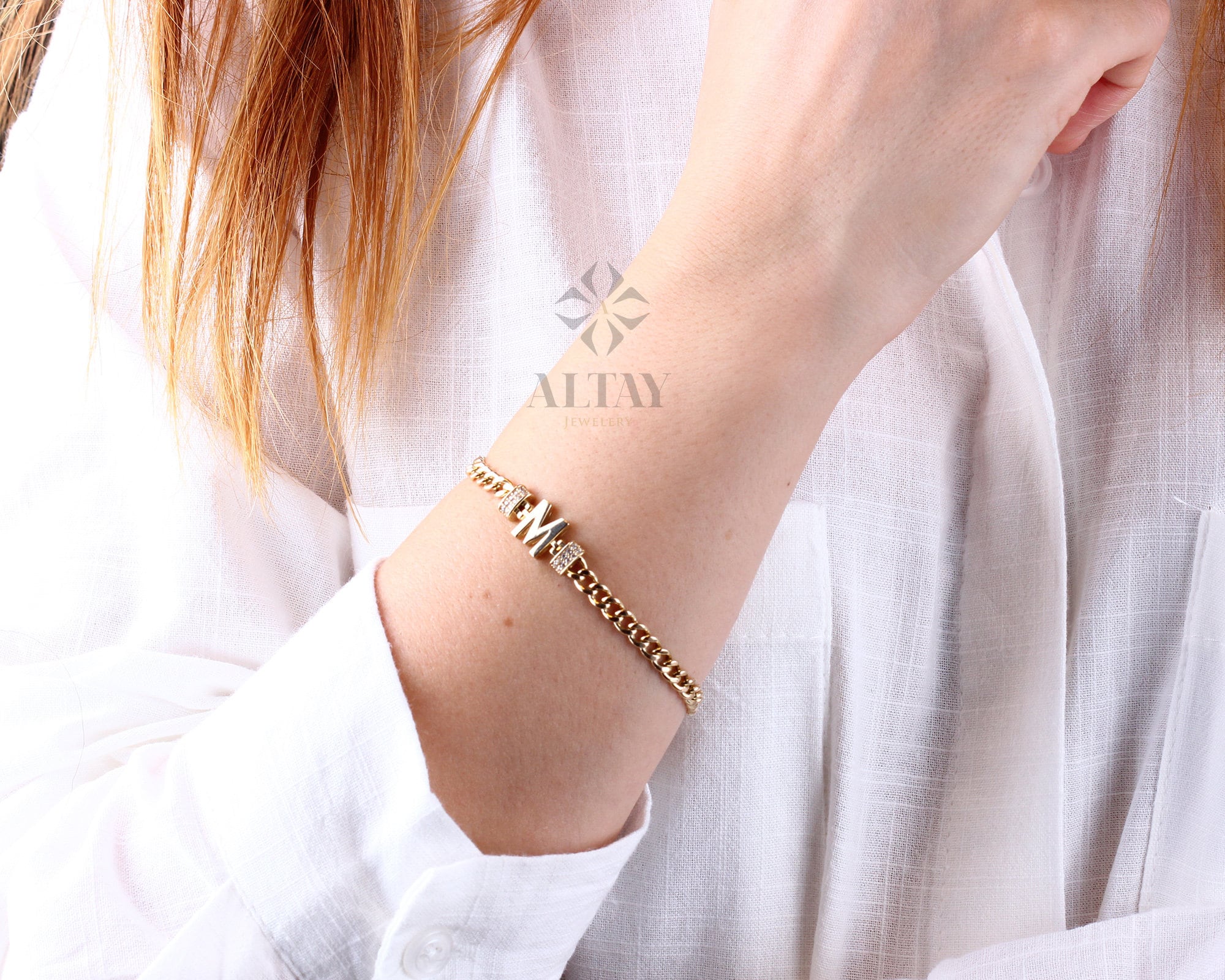 14K Gold Cuban Link Initial Bracelet, 5mm Curb Letter Chain, Custom Miami  Cuban Bold Link, Personalized Bracelet, Unisex Name, Gift For Her