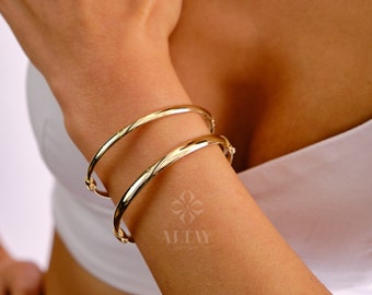 14K Gold Hinged Bangle Bracelet, Classic Dome Gold Bangle, 4mm 5mm Solid Gold Cuff, Custom Engraved Bangle, Stacking Gold Bracelet