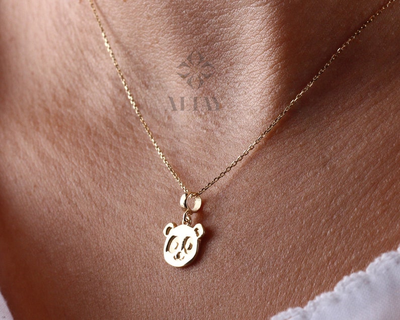 14K Gold Panda Necklace, Gold Panda Bear Pendant, Panda Face Design Choker, Animal Charm Jewelry, Unique Necklace, Luck Pendant Gift for Her zdjęcie 7