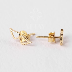 14K Gold Angel Wings Stud Earrings, Wings Stud Earrings, Gold Cartilage Stud, Minimalist Wings Piercing, Handmade Wing Stud, Gift For Her