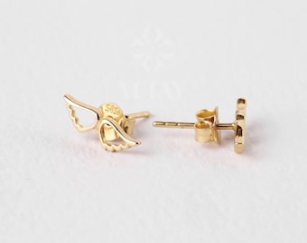 Aretes de alas de ángel en oro de 14 quilates, aretes de alas, aretes de cartílago de oro, piercing minimalista de alas, aretes de alas hechos a mano, regalo para ella