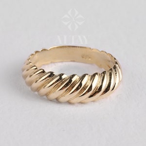 14K Gold Croissant Dome Ring, Twisted Dome Ring, Bold Croissant Band Ring, Statement Ring, Chunky Ring, Thick Croissant Ring, Gift For Her