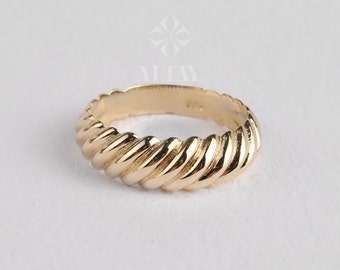 14K Gold Croissant Dome Ring, Twisted Dome Ring, Bold Croissant Band Ring, Statement Ring, Chunky Ring, Thick Croissant Ring, Gift For Her