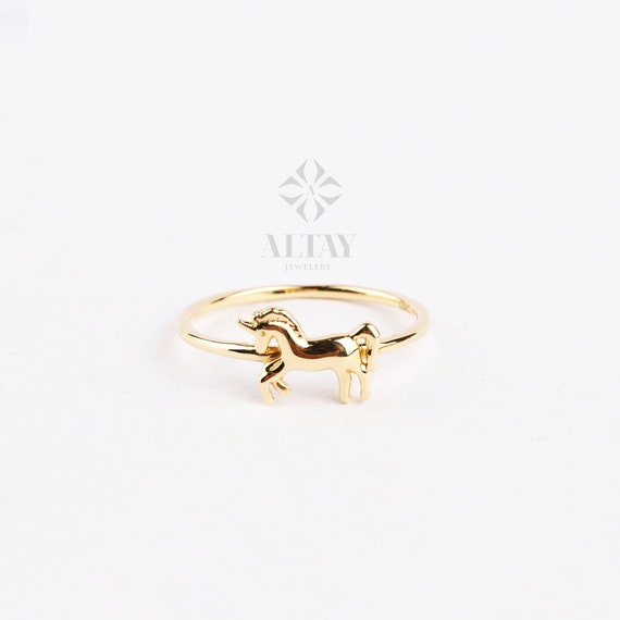 14K Gold Horse Ring, Unicorn Gold Band Ring, 14k Animal Gold Ring, Trendy Minimalist Ring, Stacking Gold Ring, Unisex Gold Ring