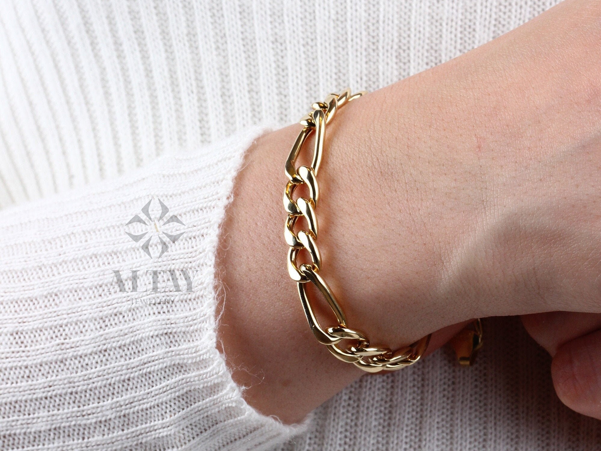14K Solid Gold Figaro Mariner Chain Bracelet, 8mm Layering Chain, Gift for  Her Him, Minimal Fashion Bracelet, Unisex Chain, Delicate Modern 