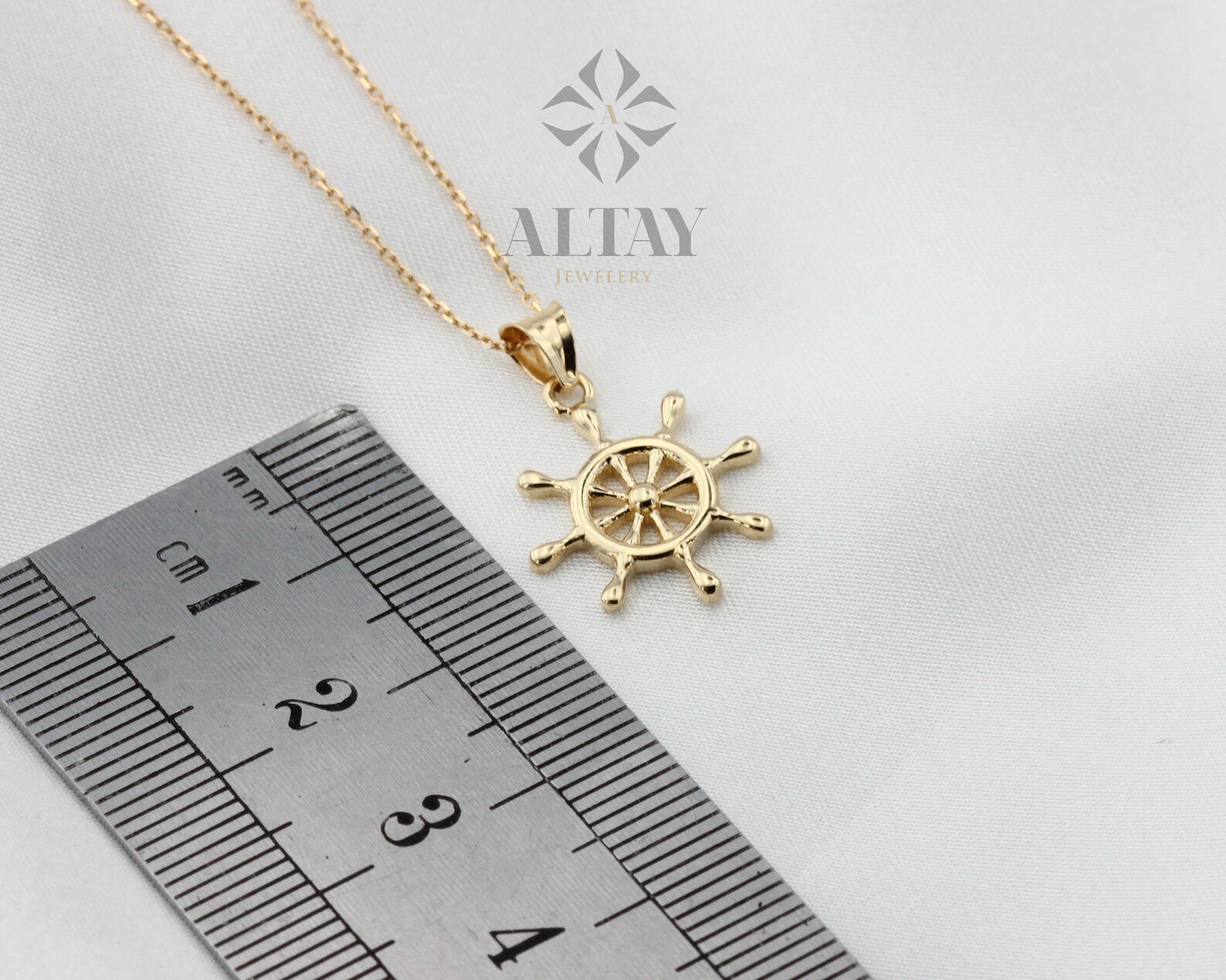 14K Gold Ship Wheel Necklace Rudder Pendant Nautical Charm - Etsy