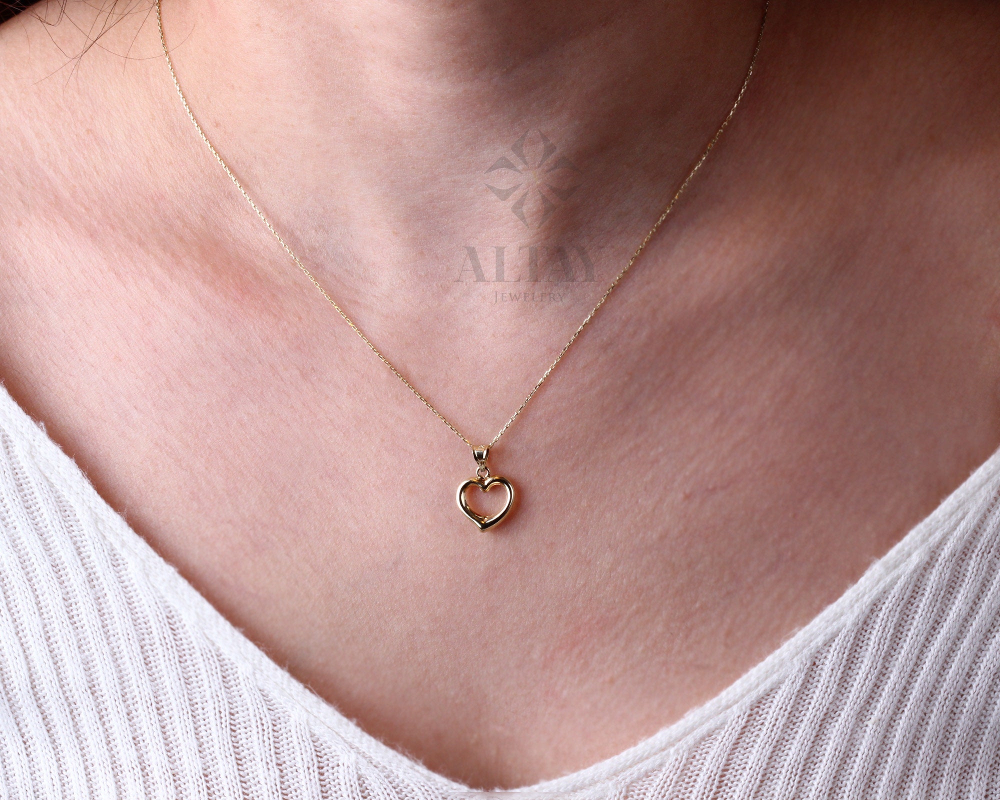 【14K】(14金) Mini Heart Necklace ハートネックレス☆送関税込 14K Gold Heart Necklace, Small Heart Necklace, Mini 3D Heart