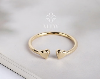 14K Gold Heart Ring, Personalized Open Minimalist Heart, Dainty Stackable Ring, Promise Ring, Valentine Heart, Tiny Love Shape, Gift For Her