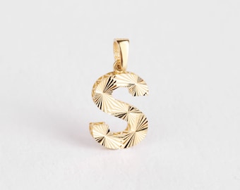 14K Gold Initial Necklace, Textured Initial Pendant, Personalized Necklace, Custom Necklace, Gold Initial Charm, Personalized Gift