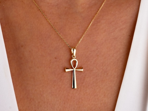 14K Gold Cross Necklace, Crucifix Pendant Chain, Jesus Christ Religious Jewelry, Christening, Dainty Cross Charm, Christian Pendant Gift