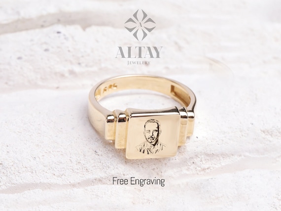 14K Gold Square Signet Ring, Personalized Signet Ring, Engraved Custom Signet Band, Handmade Signet Letter Ring, Monogram Ring, Pinky Ring