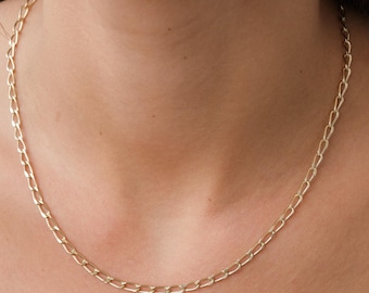 14K Gold Paperclip Chain Necklace, 3.50mm Dainty Gold Link Necklace, Minimal Everyday Gold Chain, Modern Layering Necklace for Her