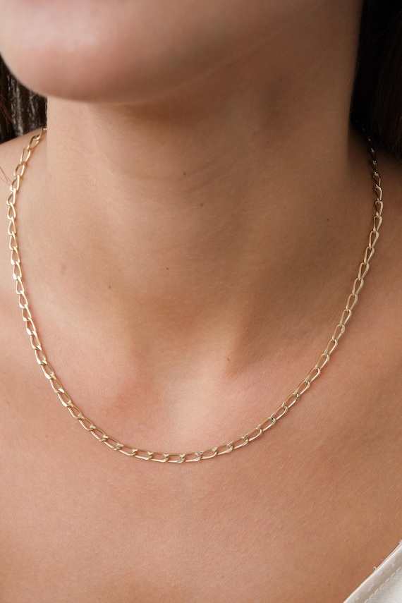 14K Gold Paperclip Chain Necklace, 3.50mm Dainty Gold Link Necklace, Minimal Everyday Gold Chain, Modern Layering Necklace for Her