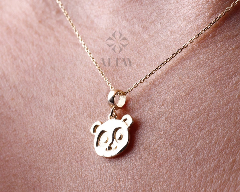 14K Gold Panda Necklace, Gold Panda Bear Pendant, Panda Face Design Choker, Animal Charm Jewelry, Unique Necklace, Luck Pendant Gift for Her zdjęcie 5