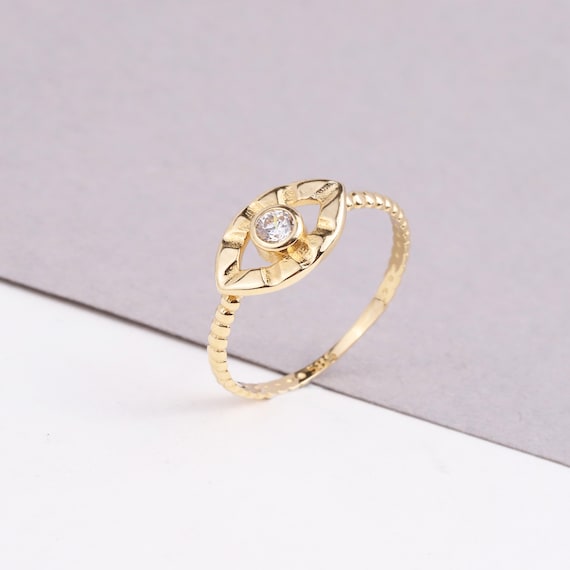 14K Gold Minimal Evil Eye Ring, Minimalist Pointer Ring, Third Eye Ring, Religious Jewelry, Dainty Protection Ring, Good Luck Band Ring