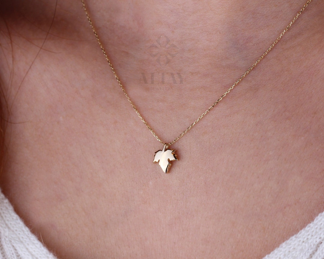 14K Gold Maple Leaf Necklace Canada Maple Necklace Canadian Etsy
