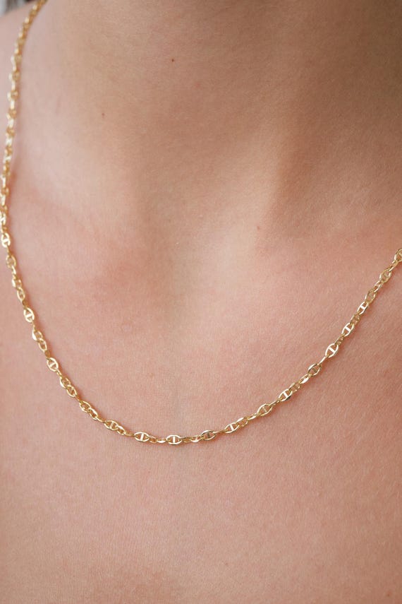 14K Gold Mariner Chain Necklace, 2mm Mariner Link Chain Necklace, Anchor Link Necklace, Minimalist Layering Necklace