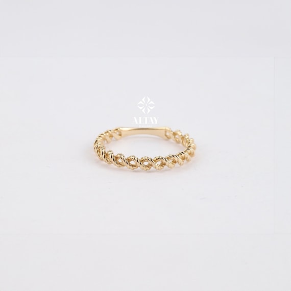 14K Gold Twisted Rope Ring, Braided Gold Band, Twisted Wedding Band Ring, Dainty Rope Stacking Ring, Minimalist Pointer Finger Ring