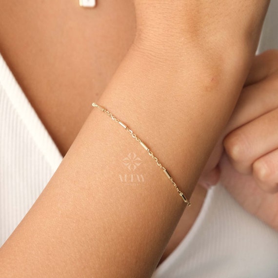 14K Gold Tube Chain Bracelet, Cylinder Tube Bracelet, Chunky Rolo Chain, Modern Gold Bracelet, Gift For Her