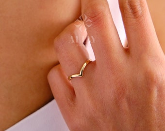 14K Gold Chevron Ring, V Shaped Band Ring, Curved Wedding Band, Wishbone Ring, V Shape Plain Wedding Band, Engagement Ring, Matching Ring