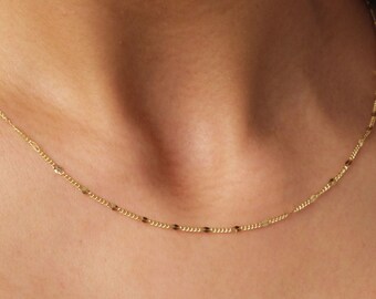 14K Gold Cuban Sequin Necklace, 2mm Glitter Cuban Chain Choker, Sparkle Thin Lace Charms, Delicate Mirror Curb Coin Necklace, Gift For Her