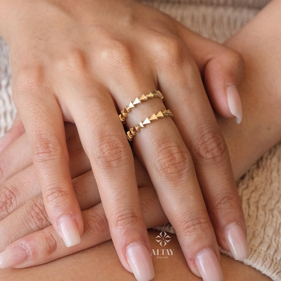 14K Gold Herringbone Ring, Arrow Braided Gold Band, Wedding Gold Ring, Minimalist Gold Ring, Handmade Dainty Ring, Gift For Her