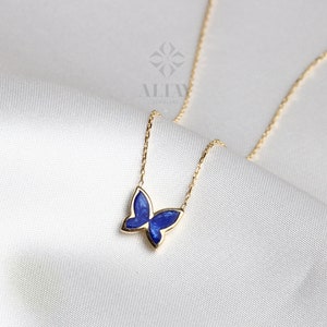 14K Solid Gold Butterfly Necklace, Good Luck Charm Necklace, Dainty Enamel Gold Pendant, Animal Choker, Gift for Her, Everyday Jewelry