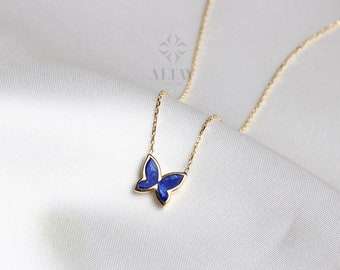 14K Solid Gold Butterfly Necklace, Good Luck Charm Necklace, Dainty Enamel Gold Pendant, Animal Choker, Gift for Her, Everyday Jewelry