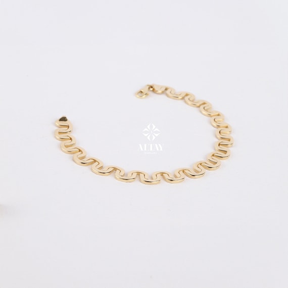 14K Gold Zigzag Bangle Bracelet, Thick Stackable Bracelet, Wide Wave Bangle Bracelet, Twisted Wire Stacking Bracelet, Bridal Gift