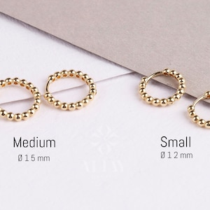 14K Gold Beaded Huggie Hoops, Tiny Bead Huggie Hoops, Bold Statement Earrings, Dainty Gold Ball Hoops, Minimalist Helix Piercing Hoops