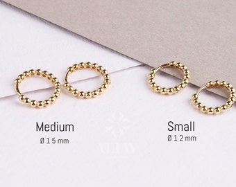 14K Gold Beaded Huggie Hoops, Tiny Bead Huggie Hoops, Bold Statement Earrings, Dainty Gold Ball Hoops, Minimalist Helix Piercing Hoops