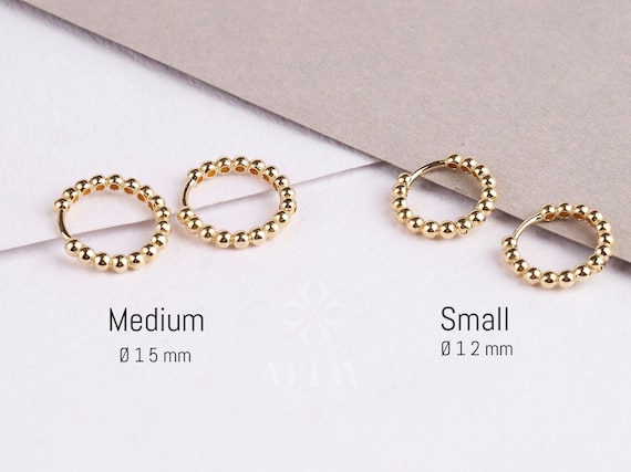 14K Gold Beaded Huggie Hoops, Tiny Bead Huggie Hoops, Bold Statement Earrings, Dainty Gold Ball Hoops, Minimalist Helix Piercing Hoops