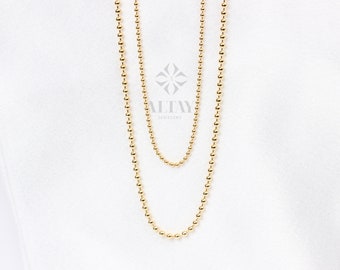 14K Gold Beaded Chain Necklace, Italian Ball Bead Choker, 1.5MM 2MM Layering Link Necklace, Delicate Dainty Gold Beads, Gift For Her Him