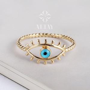 14K Solid Gold Evil Eye Ring, Evil Eye Stone, Good Luck Ring, Dainty Ring, Stackable Ring, Gift For Her, Minimal Ring, Delicate Fashion Ring