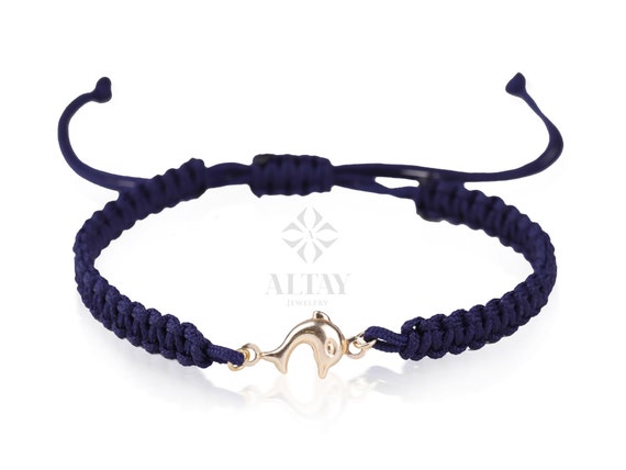 14K Gold Dolphin String Bracelet, Adjustable Bracelet, Good Luck String, Silk Cord Dolphin Bracelet, Tiny Rope Dolphin, Minimalist Gift