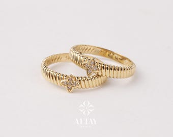 14K Gold Four Leaf Clover Ring, Clover Ring, Good Luck Clover Charm Ring, Gold Leaf, St. Patrick's Day Accessory Band, Gift for Her Wife