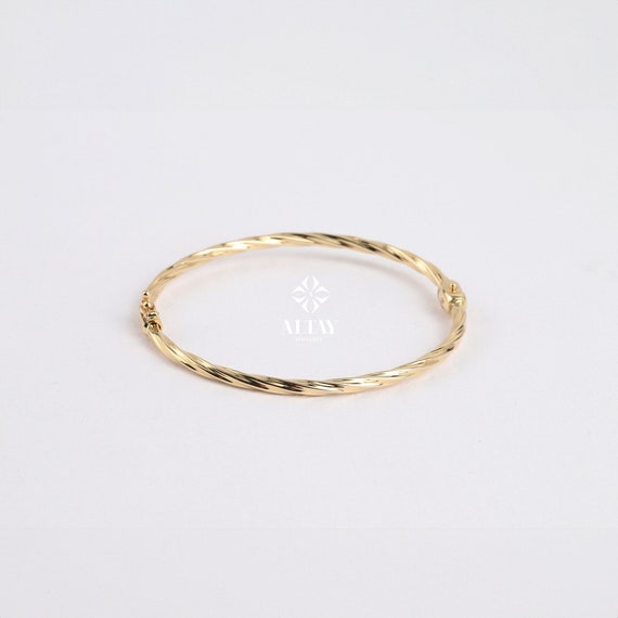 14K Gold Twisted Bangle, Hinged Twist Gold Bracelet, Custom Gold Bangle, Gold Rope Bangle, Wire Stacking Cuff, Personalized Bangle