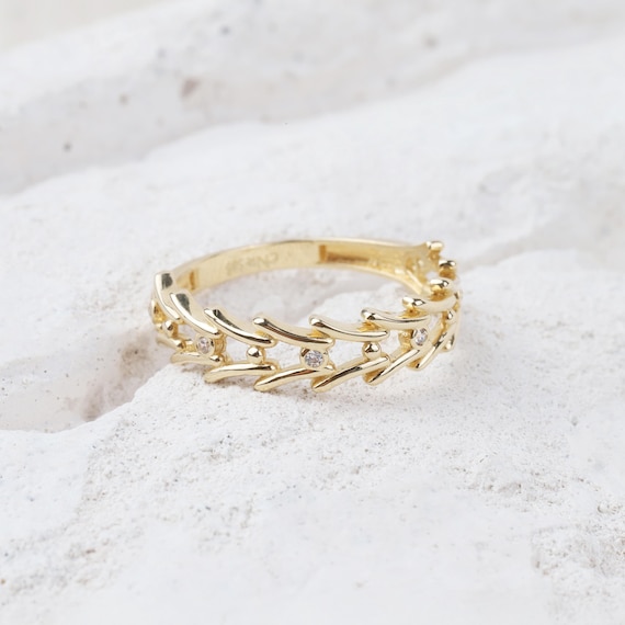14K Gold Crown Band Ring, Tiara Gold Ring, Princess Crown Weddding Band, Dainty Stacking Ring,  Minimalist Crown Ring, Rings For Wife