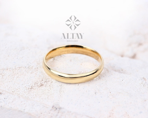 14K Gold Plain 3mm Wedding Band, Comfort Fit Polish Rounded, Unisex Ring, Gift For Her Him, Stackable Ring , Promise Ring, Engagement Ring
