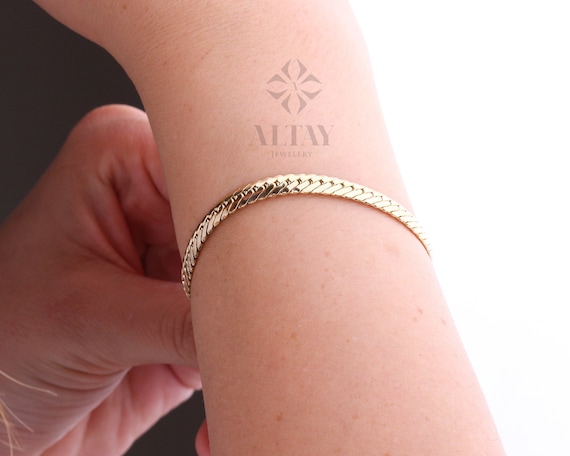 14K Gold 3.5MM Cuban Link Bracelet, Curb Chain Bracelet, Bold Link Chunky Vintage Chain Anklet, Men Women Stacking Bracelet, Gift For Her
