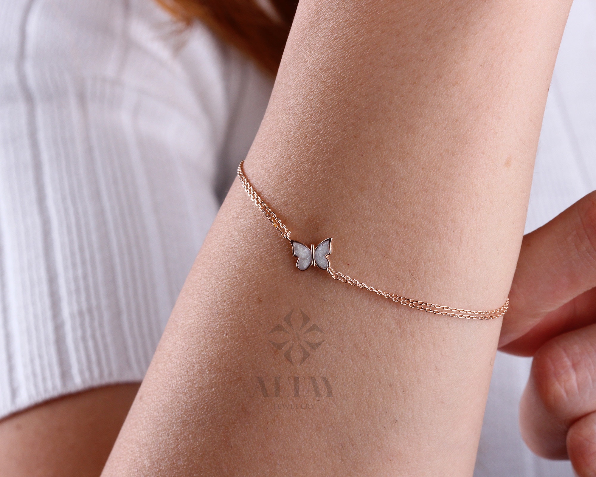 Handcrafted Butterfly Bracelet ⁃ Minimalist Bracelet ⁃ Fine Jewelry ⁃ Bracelet for Women ⁃ Gold Butterfly Bracelet - Layering Bracelet.