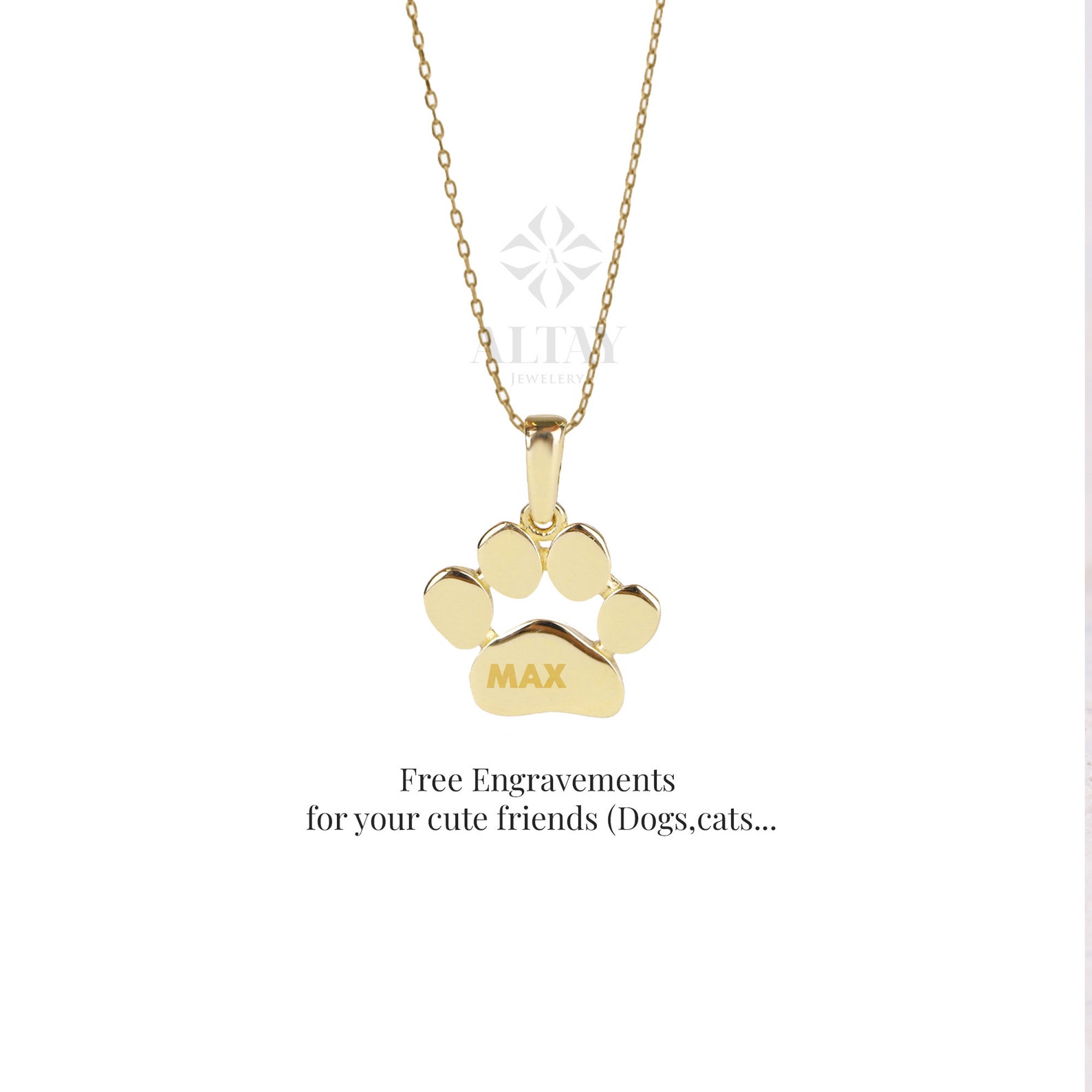 14K Gold Paw Print Necklace Puppy Paw Pendant Small Dog Cat Etsy