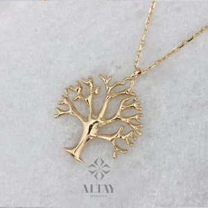14K Solid Gold Tree Necklace, Tree of Life Pendant, Family Tree Charm, Tree of Life Choker, Nature Pendant, Minimalist Everyday Jewelry