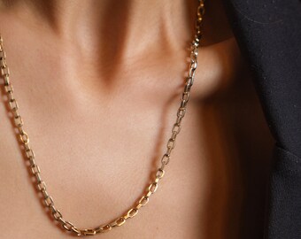 14K Gold Chain Necklace, 3MM Gold Choker Small Staple