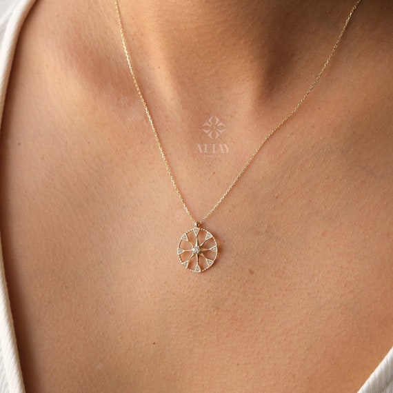 14K Gold Compass Necklace, Polaris Necklace, Travel Necklace, Personalized Compass, Custom North Star Pendant, Celestial Charm Necklace