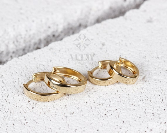 14K Solid Gold Earrings, Thick Huggies Classic Lightweight Hoops, Clasp Hoops, Stacking Hoops, Pair Of Hoops, Valentine's Day Gift For Her